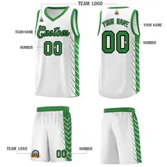 White Kelly Green Side Symmetrical Line Pattern Basketball Jersey 5