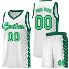 White Kelly Green Side Symmetrical Line Pattern Basketball Jersey 1