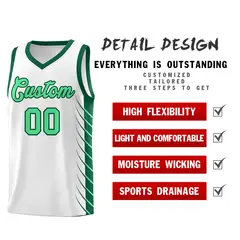 White Kelly Green Side Symmetrical Line Pattern Basketball Jersey 2