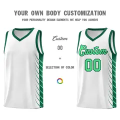 White Kelly Green Side Symmetrical Line Pattern Basketball Jersey 3