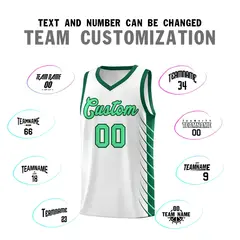 White Kelly Green Side Symmetrical Line Pattern Basketball Jersey 4