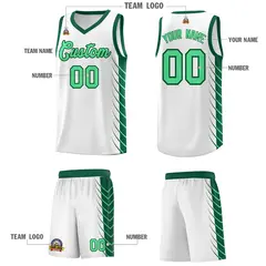White Kelly Green Side Symmetrical Line Pattern Basketball Jersey 5