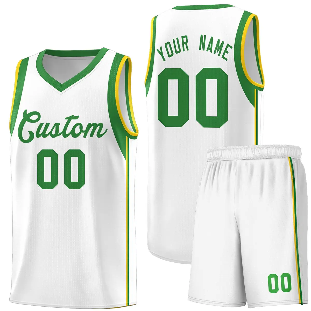 White Kelly Green Sleeve Color Blocking Basketball Jersey