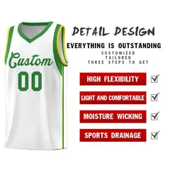 White Kelly Green Sleeve Color Blocking Basketball Jersey 5