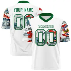 White Kelly Green Sleeve Ukiyo-e Auspicious Clouds Graffiti Football Jersey 1