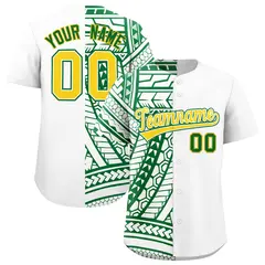 White Kelly Green Split Tribal Pattern Baseball Jersey