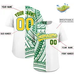 White Kelly Green Split Tribal Pattern Baseball Jersey 2