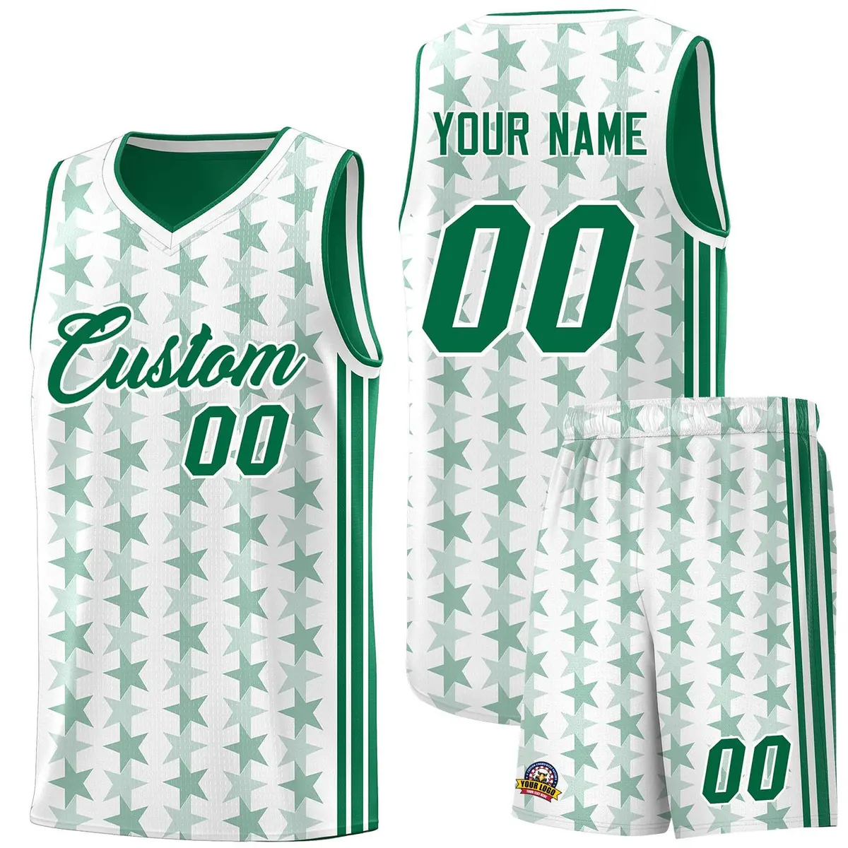 White Kelly Green Star Graffiti Basketball Jersey