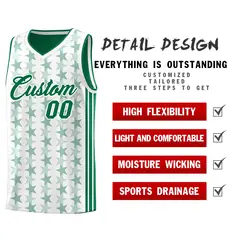 White Kelly Green Star Graffiti Basketball Jersey 2