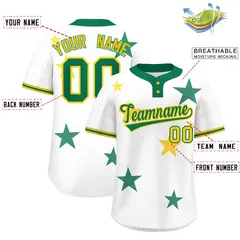White Kelly Green Star Graffiti Two-Button Baseball Jersey 2