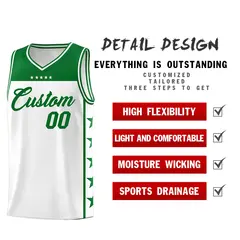 White Kelly Green Star Pattern Team Basketball Jersey 3