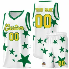 White Kelly Green Star Print Graffiti Basketball Jersey Sets 1
