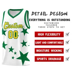 White Kelly Green Star Print Graffiti Basketball Jersey Sets 2
