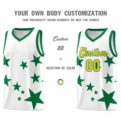 White Kelly Green Star Print Graffiti Basketball Jersey Sets 3