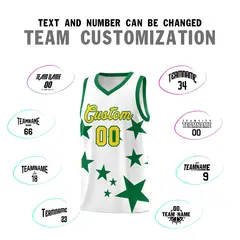 White Kelly Green Star Print Graffiti Basketball Jersey Sets 4