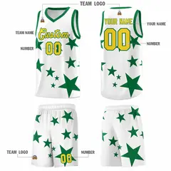 White Kelly Green Star Print Graffiti Basketball Jersey Sets 5