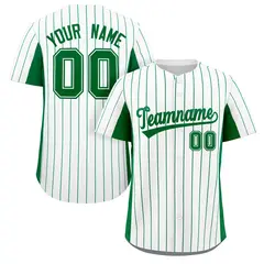 White Kelly Green Stripe Full Button Baseball Jersey