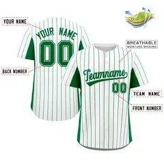 White Kelly Green Stripe Full Button Baseball Jersey 2