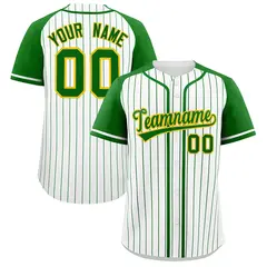 White Kelly Green Stripe Raglan Sleeves Baseball Jersey 1