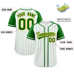 White Kelly Green Stripe Raglan Sleeves Baseball Jersey 2
