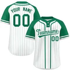 White Kelly Green Stripe Raglan Two-Button Softball Jersey