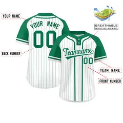 White Kelly Green Stripe Raglan Two-Button Softball Jersey 2