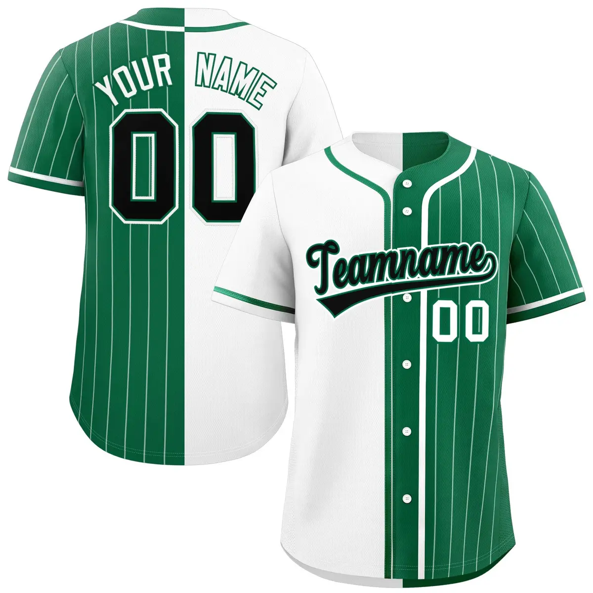 White Kelly Green Stripe-Solid Combo Baseball Jersey