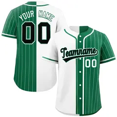White Kelly Green Stripe-Solid Combo Baseball Jersey 1