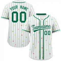 White Kelly Green Stripe Star Pattern Baseball Jersey