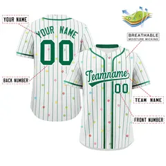 White Kelly Green Stripe Star Pattern Baseball Jersey 2