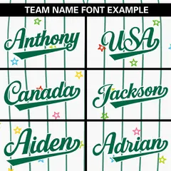 White Kelly Green Stripe Star Pattern Baseball Jersey 3