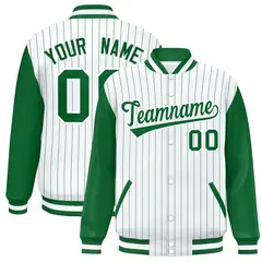 White Kelly Green Stripe Varsity Bomber Jacket Raglan Sleeves