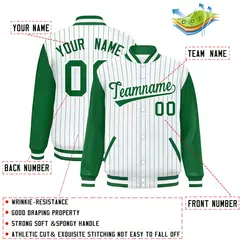 White Kelly Green Stripe Varsity Bomber Jacket Raglan Sleeves 2