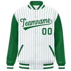 White Kelly Green Stripe Varsity Bomber Jacket Raglan Sleeves 3