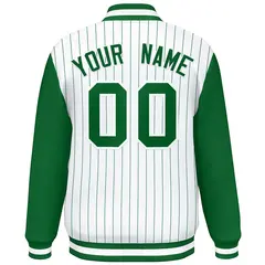 White Kelly Green Stripe Varsity Bomber Jacket Raglan Sleeves 4