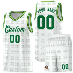 White Kelly Green Trailblazer Dot Pattern Basketball Jersey 1