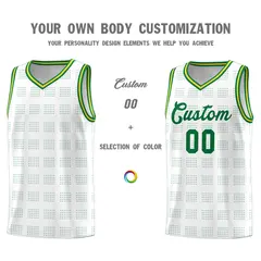 White Kelly Green Trailblazer Dot Pattern Basketball Jersey 3