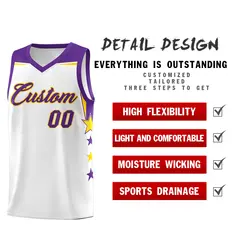 White Kelly Green Two Tone Side Star Color Block Basketball Jersey 2