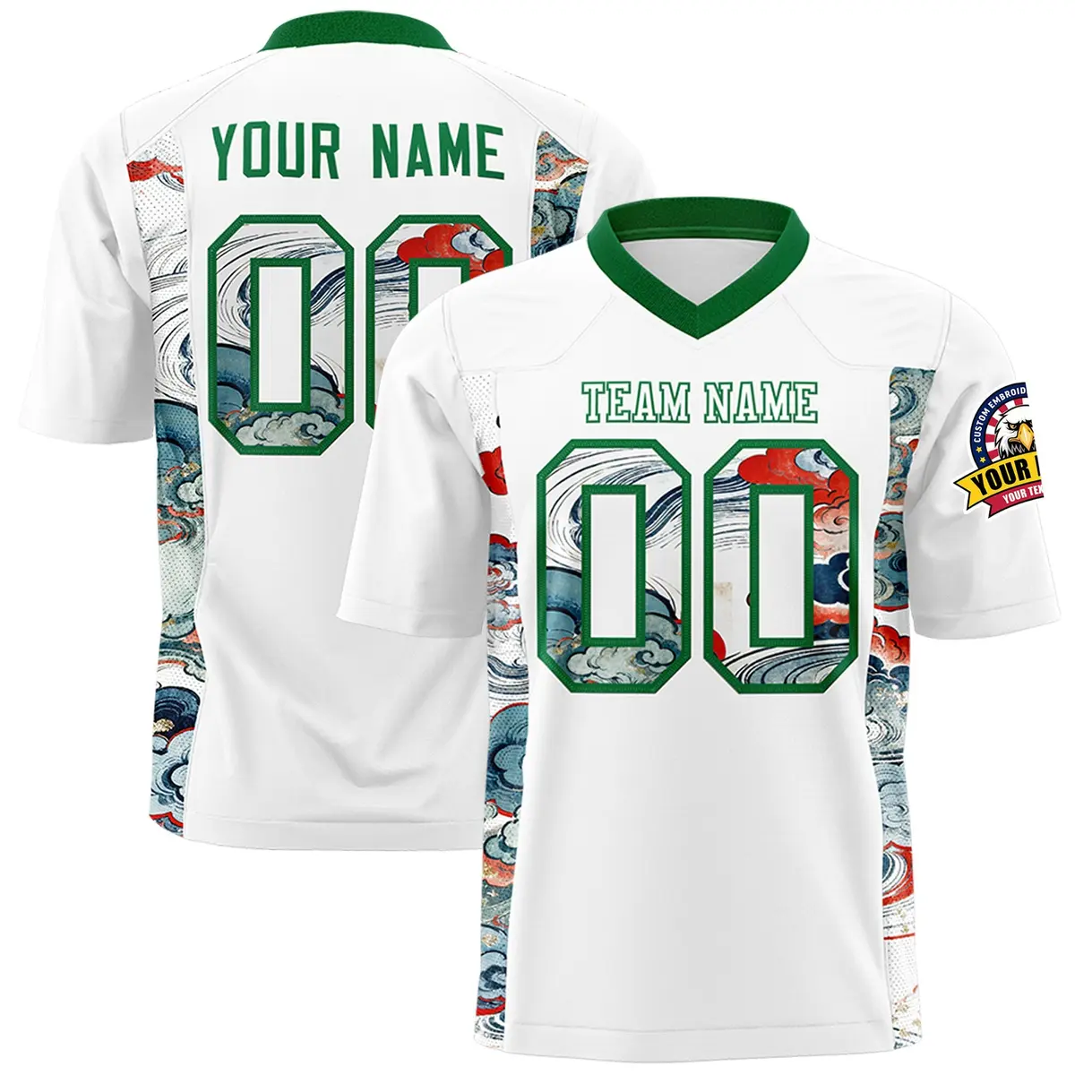 White Kelly Green Ukiyo-e Auspicious Clouds Graffiti Football Jersey
