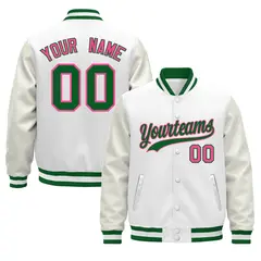 White Kelly Green Varsity Jacket with Faux Leather Sleeves 1
