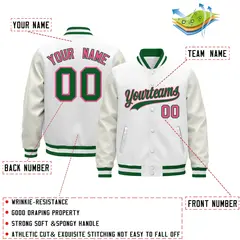 White Kelly Green Varsity Jacket with Faux Leather Sleeves 2