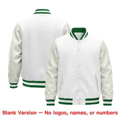 White Kelly Green Varsity Jacket with Faux Leather Sleeves 6