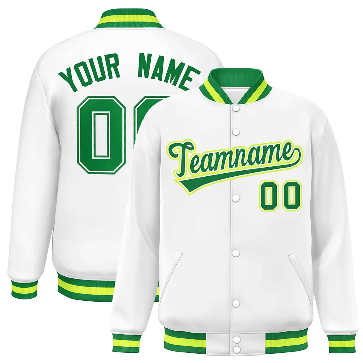White Kelly Green Varsity Letterman Baseball Jacket
