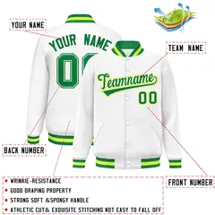 White Kelly Green Varsity Letterman Baseball Jacket 2