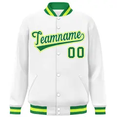 White Kelly Green Varsity Letterman Baseball Jacket 3
