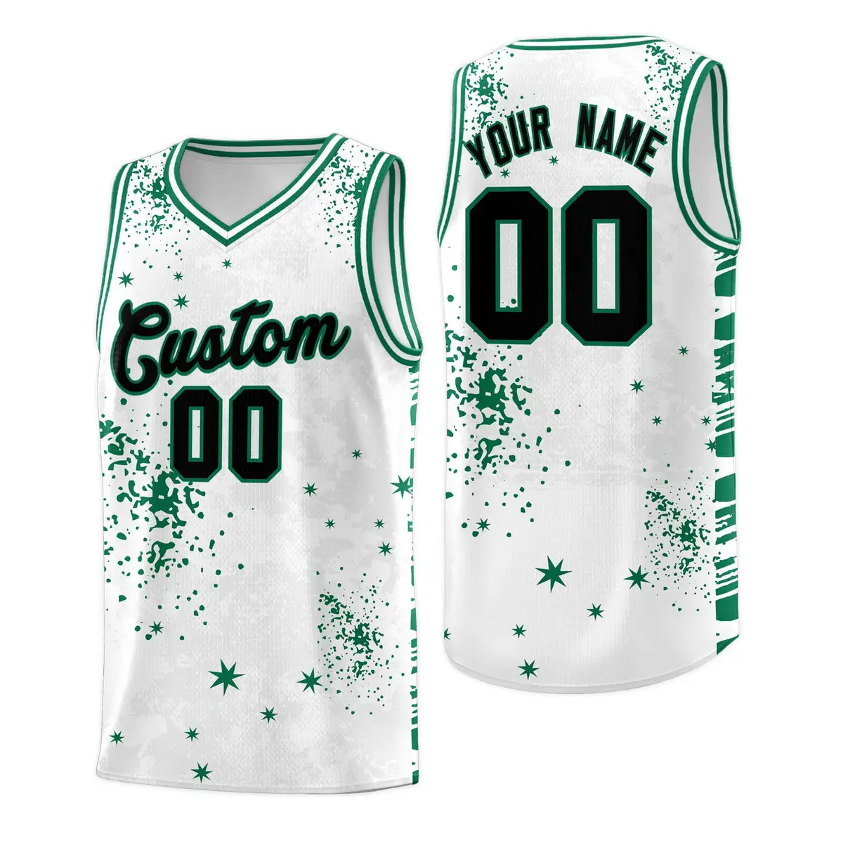 White Kelly Green Vice Burst Graffiti Basketball Jersey