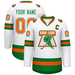 White Kelly Green White-Orange Classic Style Hockey Jersey