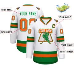 White Kelly Green White-Orange Classic Style Hockey Jersey 2