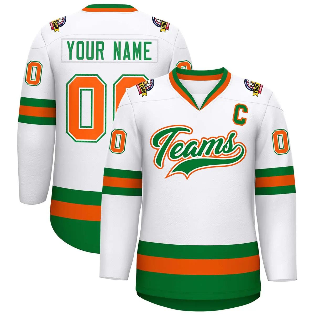 White Kelly Green White-Orange Classic Style Hockey Jersey