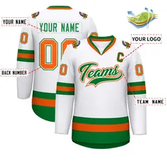 White Kelly Green White-Orange Classic Style Hockey Jersey 2